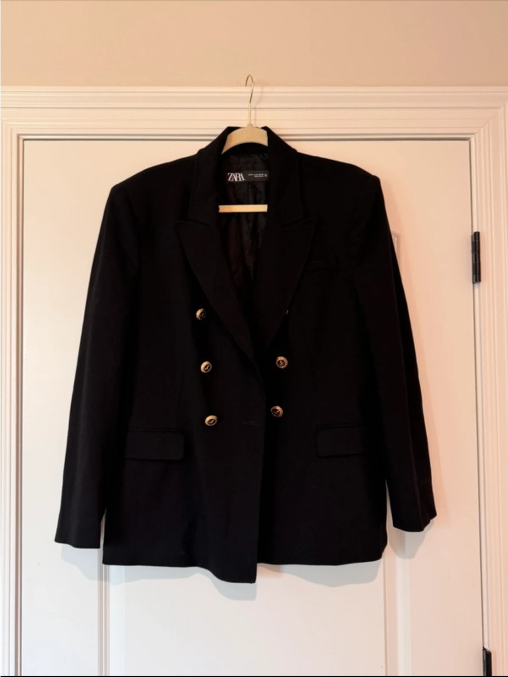 Zara Black Double-Breasted Blazer with Gold Buttons